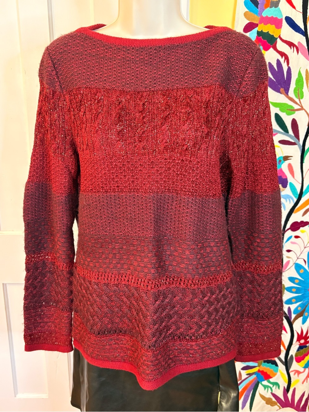 Ralph Lauren Burgundy Red Textured Knit Sweater